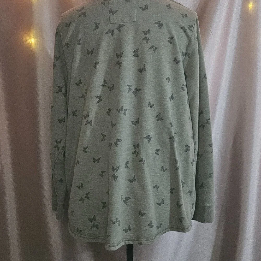Sonoma, Jungle Green, Black Butterfly Pattern, Long Sleeve, Sweater, Size 1X - Picture 3 of 3